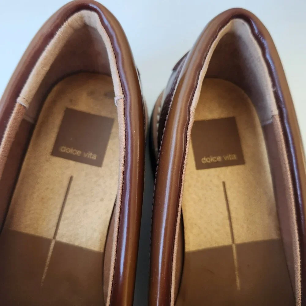 Dolce Vita Arabel Loafers Flat Brown Black Patent Leather Slip-On Shoes Preppy - Picture 5 of 11